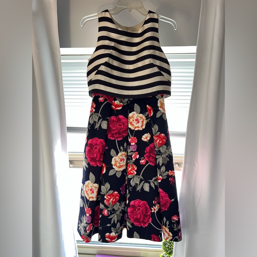 Anthropologie (Moulinette Soeurs) - Floral/Stripped sleeveless tea length dress